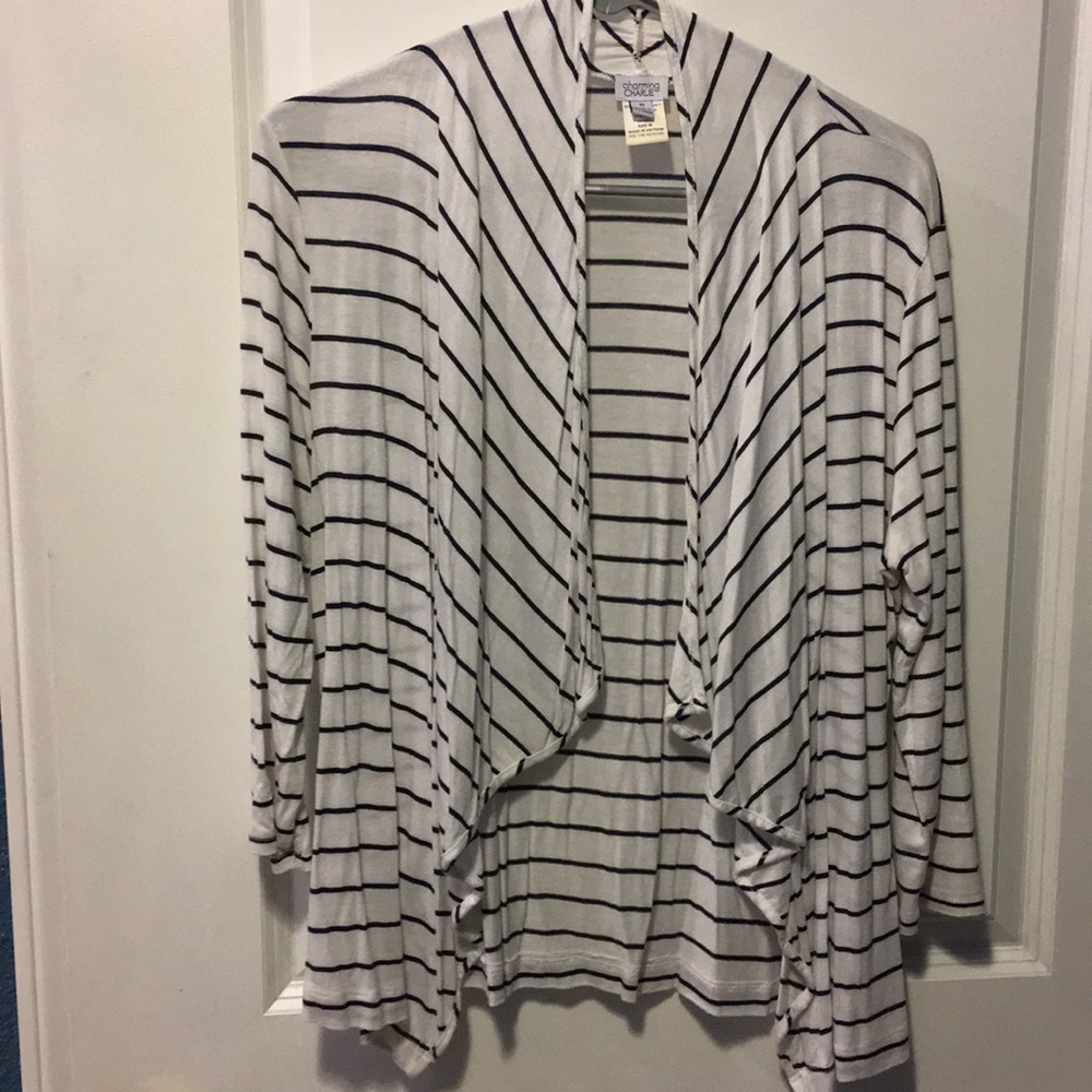 Navy blue & white striped 3 quarter length